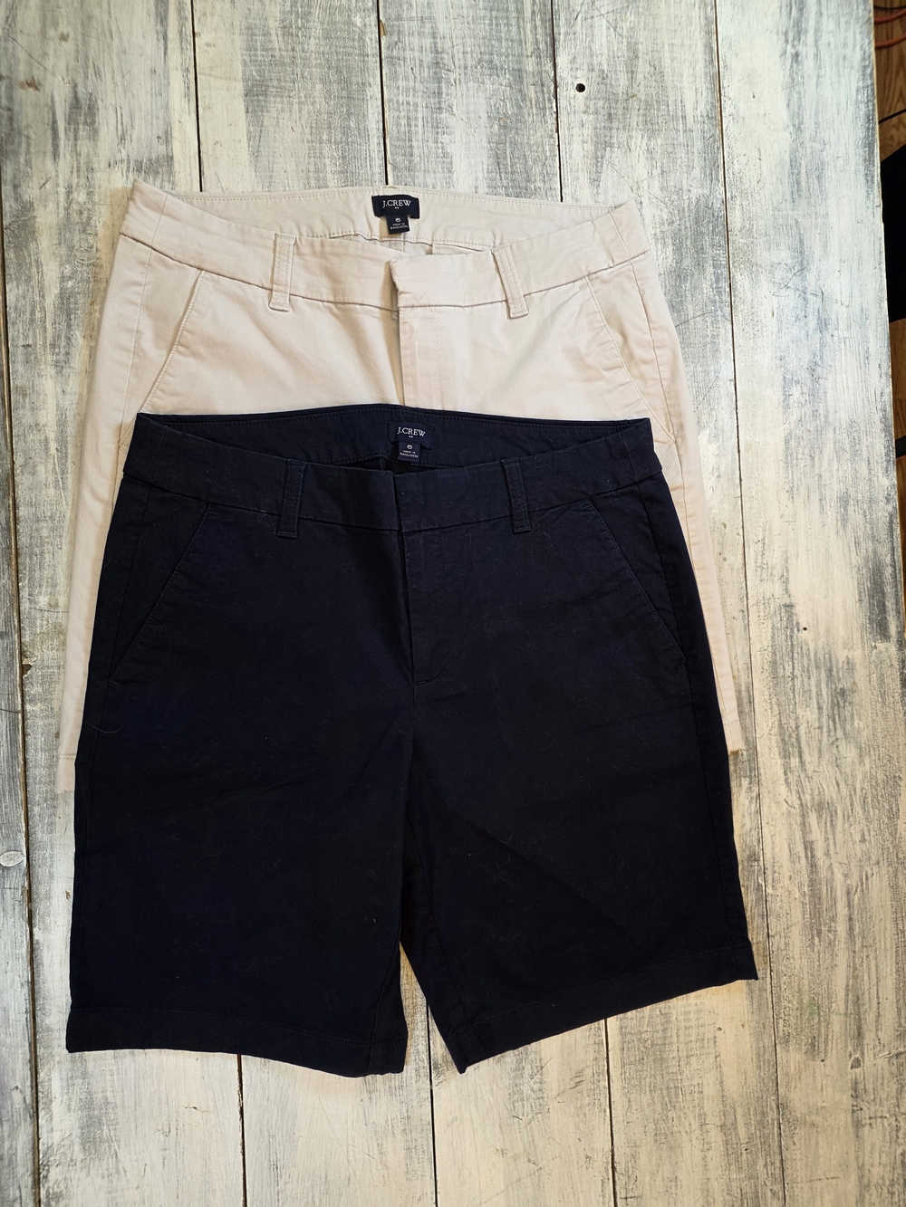 Lot Of 2 J. Crew Women’s Cotton Blend Shorts – Black and Light Beige sz 6